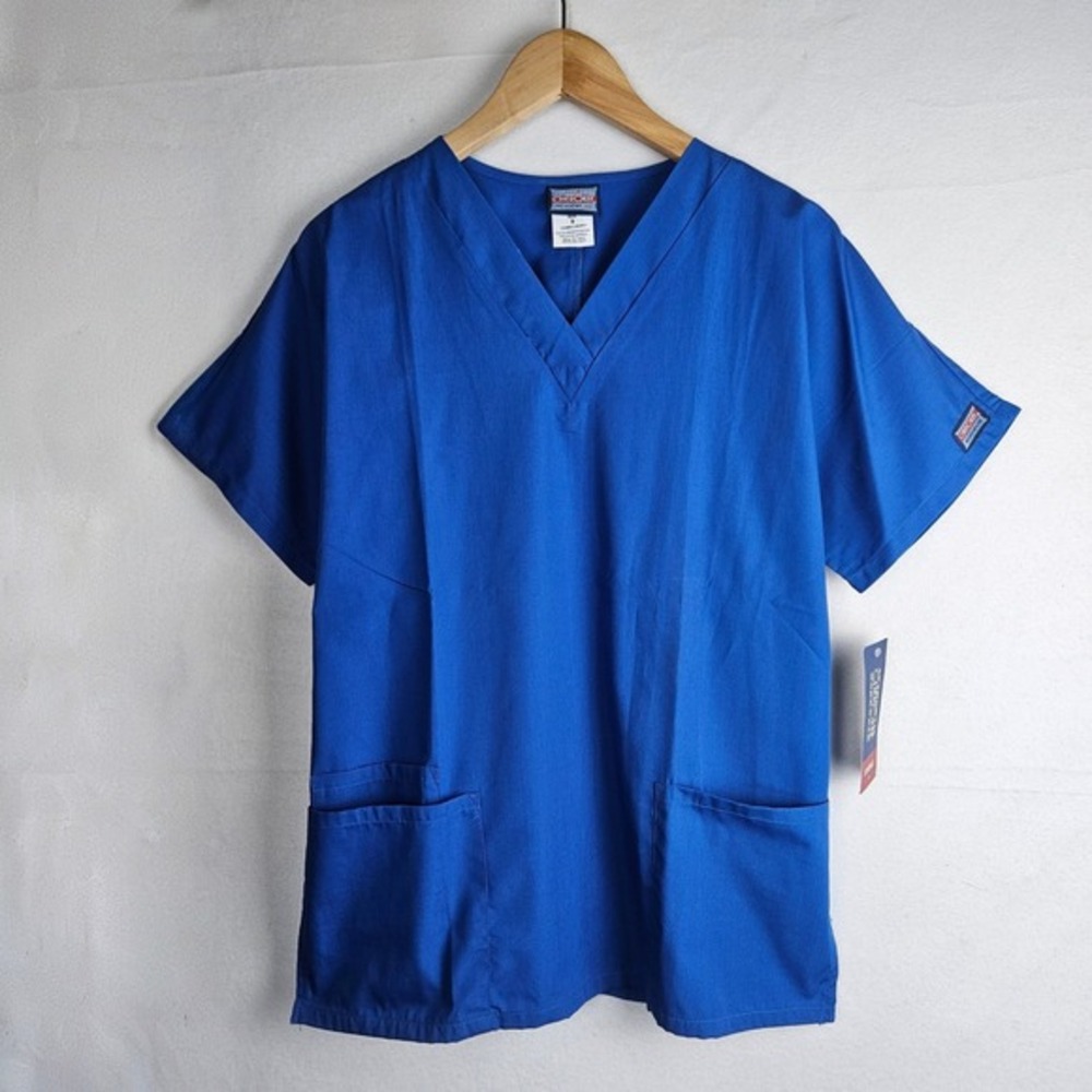 Cherokee Workwear Scrubs Top Small Royal Blue 4700 V-Neck 2‎ Pocket NWT